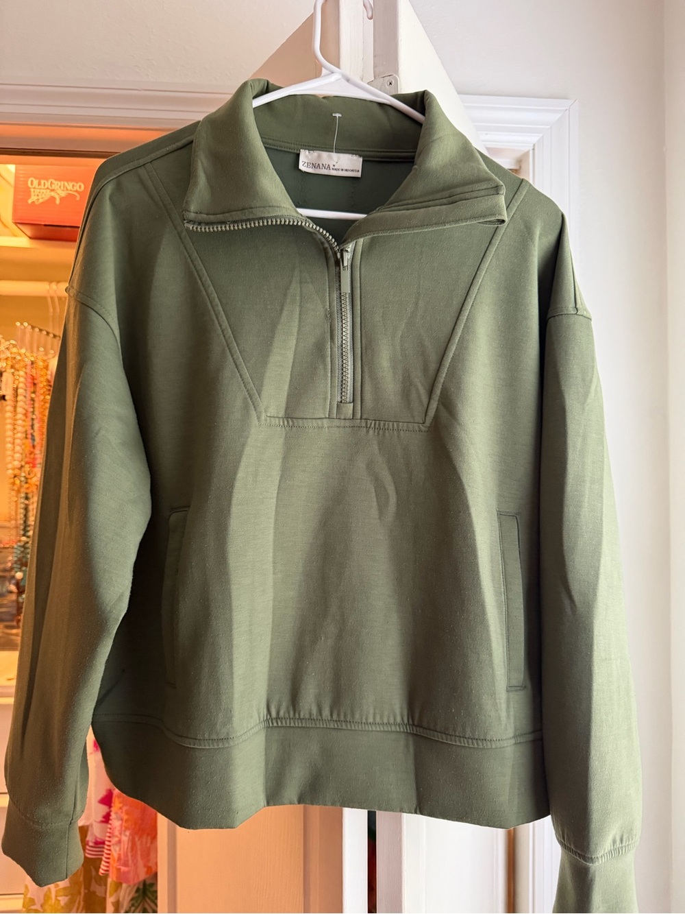 Olive Green Half-Zip Pullover With pockets. NWOT
